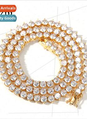 Hip Hop AAA Zirconia Necklace Men Three Claw Set Pink ngle R