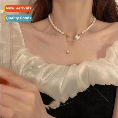Pearl heart diamond necklace peach heart pendant female tide