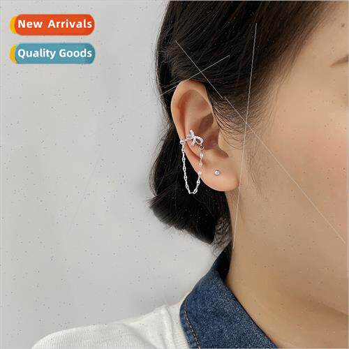 Sweet small bow ear clips ins no ear hole Korea wind fringe