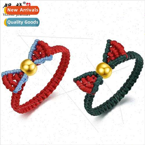 Small gold beads bow handmade red rope ring 999 gold on run