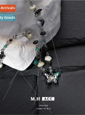 Koreacolorful oil drip butterfly necklace female stone splic
