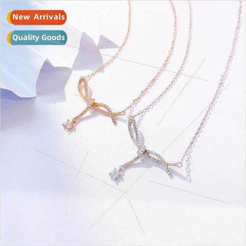 Korea Fashion Ribbon Bow lver Necklace Women che Hundred Squ