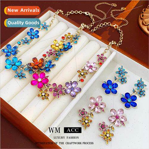 Necklace Diamonds Colorful Flower Tree Branch Set Collarbone