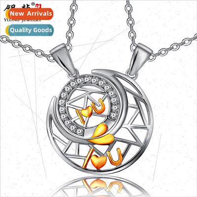 925 lver Jewelry Couple Necklace Pendant Pair Star Moon Pend