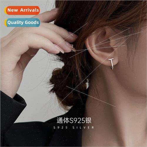 S925 lver Letter T Earring Buckle Female che Zirconia Earrin