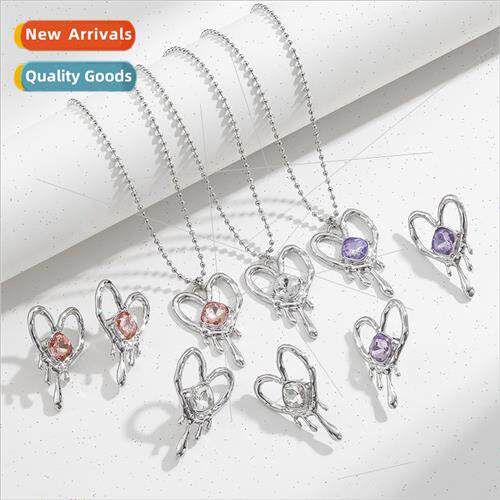 Lava Metal Heart Pendant wh Diamonds Women Europe Irregular