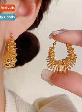 French cold metal wind hollowed out multi-hoop earrings simp