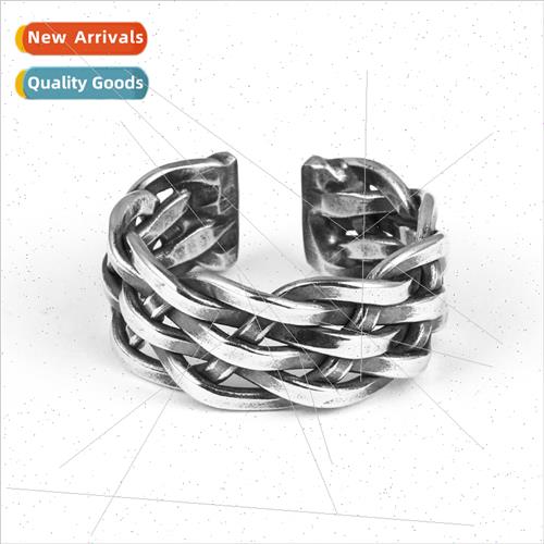 Vintage do old woven twist ring men nd wind anti-Thai silver