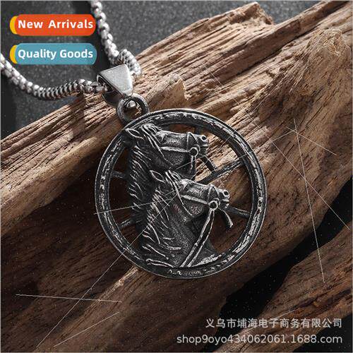 New Stainless Steel Zodiac Horse Pendant Hip Hop Jewelry Tan