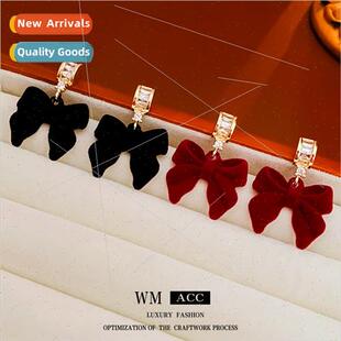 lver needle flocking bow earrings fashion niche ear fall win