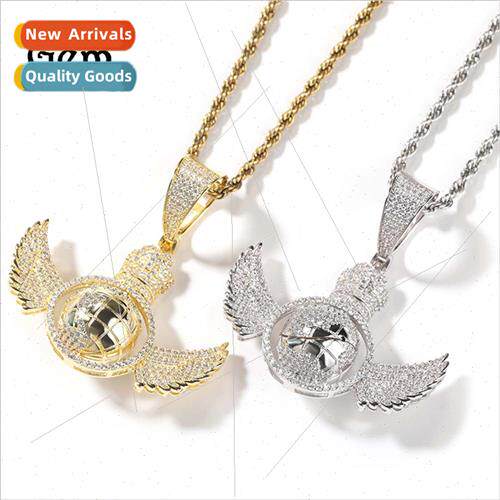 hiphop spinning globe pendant angel wings niche hip hop neck