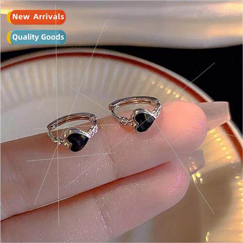 Delicate black heart earrings female summer ear buckle niche