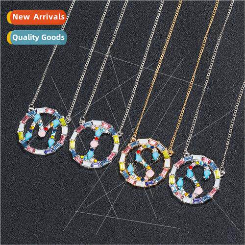 Necklace Fashion 26 letters round wh colored diamonds neckla