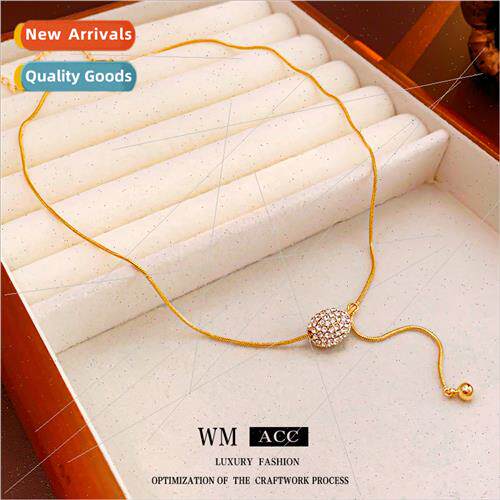 Plating inlaid diamond oval tassel necklace simple fashion c