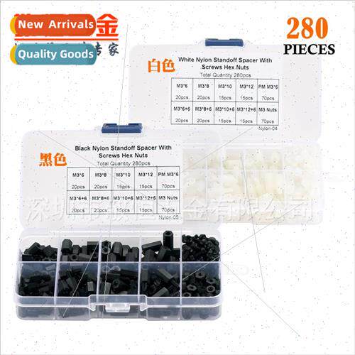280pcs black whe M3 nylon screws nuts single head double pas
