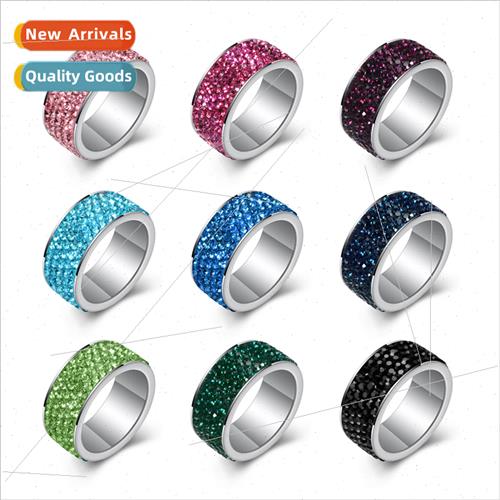 5 rows diamonds 8MM Stainless tanium steel point diamond rin