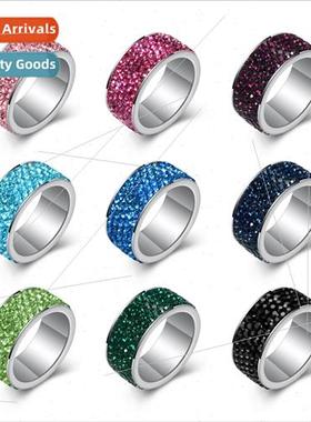 5 rows diamonds 8MM Stainless tanium steel point diamond rin