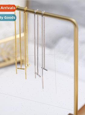 S925 silver a word earwire long earrings simple cold wind 20