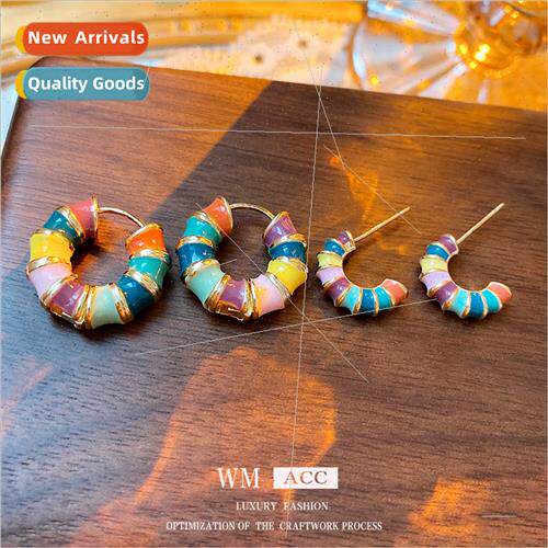 silver needle oil drop C-shaped earrings baroque sweet cool