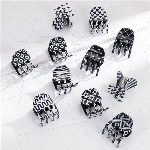 Black Whe Tessellated Stripe ThousBirds MiniJaws Hair Clip S