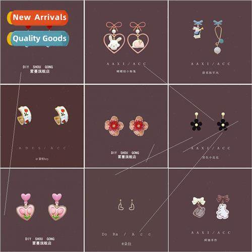 New Korea cute girls cartoon bear rabb asymmetric bow stud e