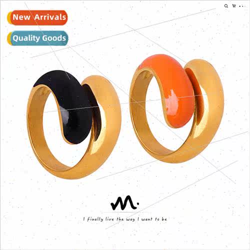 Europe new retro tanium steel gold-plated oil drop ring open