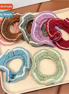 Vintage color clashing girl wool hair ring handmade braided