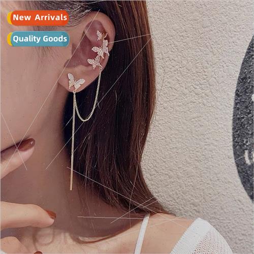 Asymmetric tassel butterfly earrings female ear bone clip fa