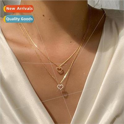 Europe new simple necklace women gold wh rhinestone love hea