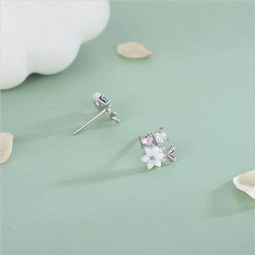 s925 silver Korea diamond flower earrings Mori petal earring
