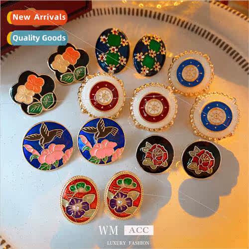 lver Needle Oil Drop Flower Circle Earrings Vintage Medieval