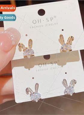 Cute sweet zirconia rabb head earrings s925 silver pin hundr