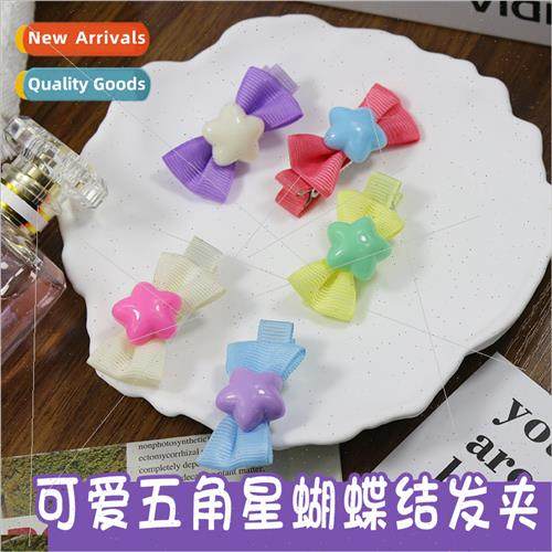 Clashing stars bow hair clips children versatile candy color