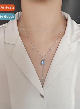 Four Mans Star Cube Sugar Necklace Women Blue Zirconia Cross