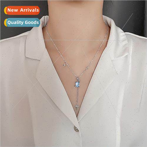 Four Mans Star Cube Sugar Necklace Women Blue Zirconia Cross