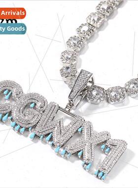 Hip Hop minous Teardrop Crown Letter Patchwork Pendant Neckl