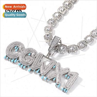 Hip Hop minous Teardrop Crown Letter Patchwork Pendant Neckl