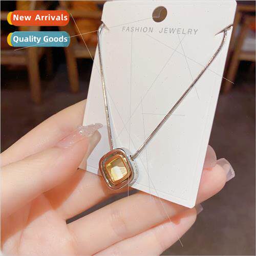 ins simple cold wind gold silver square interlocking necklac