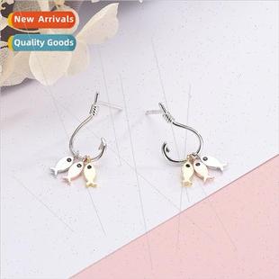S925 silver cute ltle fish pendant fish hook niche will move