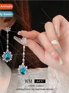 lver needle blue zirconia flower drop earrings earrings hund