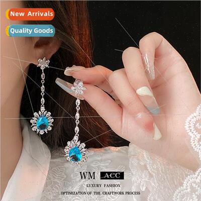 lver needle blue zirconia flower drop earrings earrings hund