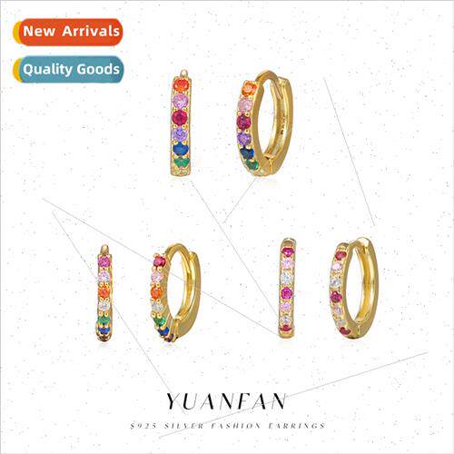 Round micro-set colorful zirconia s925 silver earrings femal