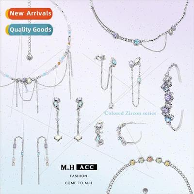 Summer new colored diamond irregular C ring earrings female