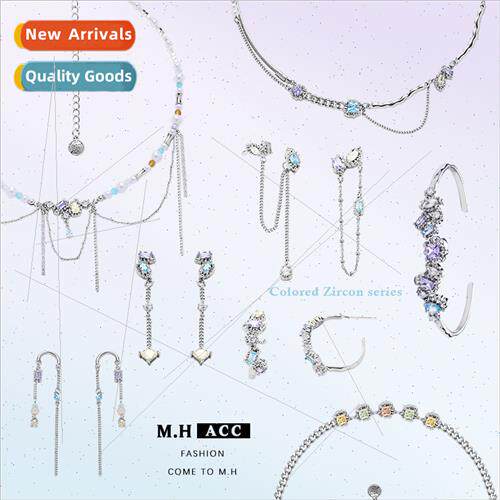 Summer new colored diamond irregular C ring earrings female