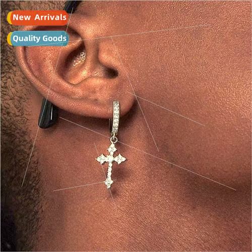 hundred with copper full diamonds hip-hop cross earrings ear