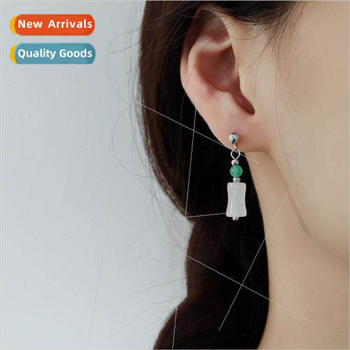 Green Bamboo Earrings Chinese New Chinese Tassel Round Jade