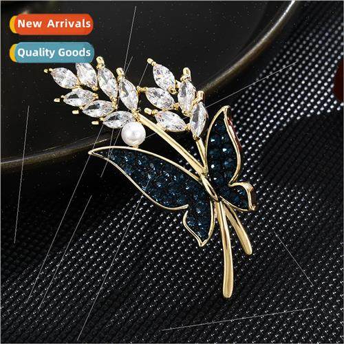 Korea retro harvest wheat butterfly pearl brooch high-grade