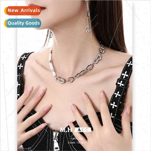 Korea abstract geometric necklace female pearl splicing coll
