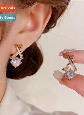 Delicate celebry elegant cross zirconia earrings s925 silver