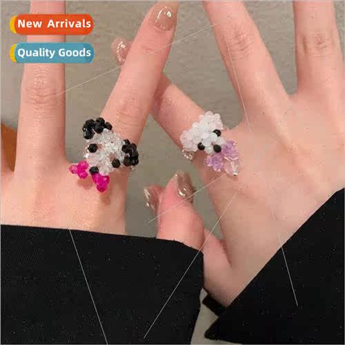 New colorful crystal beaded ring cute delicate index finger